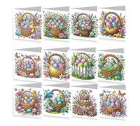 JBTM24 6 Pack 5D DIY Diamond Painting Greeting Card Kit, Diamond Art Christmas Birthday Holiday Greeting Card, Art Crafts Kit Creative Gift with Envelope (Easter Eggs)