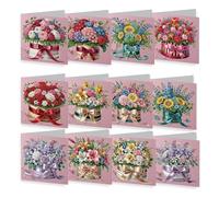 JBTM24 6 Pack 5D DIY Diamond Painting Greeting Card Kit, Diamond Art Christmas Birthday Holiday Greeting Card, Art Crafts Kit Creative Gift with Envelope (Bouquet)