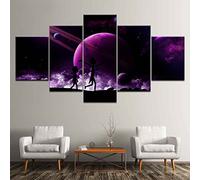 JBUTXE 5 Panel Wall Art Cartoon purple planet Living Room Background Wall Painting Pictures Print on Canvas 5 Consecutive Paintings Modular for Bedroom Home Modern Decoration Painting W100xH50cm