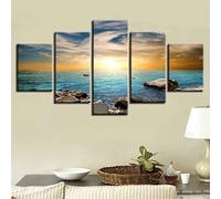 JBUTXE 5 Panel Wall Art Sunset seascape Living Room Background Wall Painting Pictures Print on Canvas 5 Consecutive Paintings Modular for Bedroom Home Modern Decoration Painting W100xH50cm