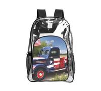 JBYJBX 4th Of July Patriotic Trucks Print Clear Backpack Large Capacity Travel Hiking Work See Through Bookbag with Pocket