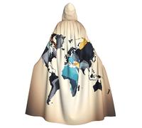 JBYJBX Abstract World Map Print Hooded Cloak Costume Carnival Indoor Cosplay Cloaks Party Accessory Decor Holiday