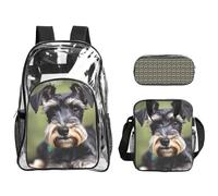 JBYJBX Adorable Schnauzer Print Unisex Transparent Backpack Set For School Travel Outdoor 3-Piece Clear Lunch Bag