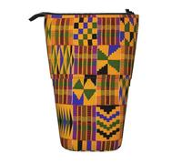 JBYJBX African Weaving Print Pencil Case Multipurpose Telescopic Pencil Case Organizer, Stationery Storage Bag, Black, One Size