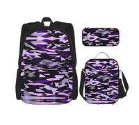 JBYJBX American Camouflage Purple Print School Backpack Adjustable Shoulder Straps,Lunch Bag Pencil Case 3-In-1 Set Bag, Black, One Size