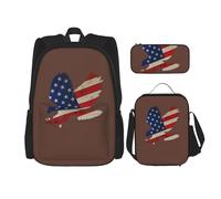 JBYJBX American Eagle And Flag Print School Backpack Adjustable Shoulder Straps,Lunch Bag Pencil Case 3-In-1 Set Bag, Black, One Size