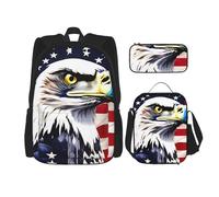 JBYJBX American Flag Eagle Fireworks 1 Print School Backpack Adjustable Shoulder Straps,Lunch Bag Pencil Case 3-In-1 Set Bag