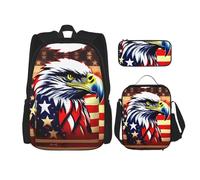 JBYJBX American Flag Fire Eagle 1 Print School Backpack Adjustable Shoulder Straps,Lunch Bag Pencil Case 3-In-1 Set Bag, Black, One Size