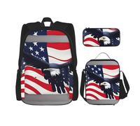 JBYJBX American Flag Fly Eagle 1 Print School Backpack Adjustable Shoulder Straps,Lunch Bag Pencil Case 3-In-1 Set Bag, Black, One Size