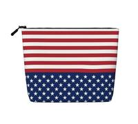JBYJBX American Flag Stars Stripes Print Makeup Bag Waterproof Travel Cosmetic Tote Zippered Pouch For Women Toiletry Bag, Black, One Size
