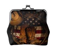 Jbyjbx American Flag With Cowboy Boots Print Compact Coin Purse Cute Small Zipper Wallet With Kiss Lock For Daily Use And Gifts