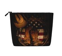 JBYJBX American Flag With Cowboy Boots Print Makeup Bag Waterproof Travel Cosmetic Tote Zippered Pouch For Women Toiletry Bag, Black, One Size