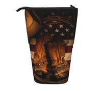 JBYJBX American Flag With Cowboy Boots Print Pencil Case Multipurpose Telescopic Pencil Case Organizer, Stationery Storage Bag, Black, One Size