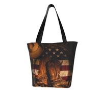 JBYJBX American Flag With Cowboy Boots Print Trendy Lightweight Shoulder Tote Bag Travel Beach Work Commuting Multiple Occasions