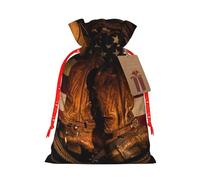 JBYJBX American Flag With Cowboy Boots Printing Christmas Drawstring Gift Bags Holiday Sack For Xmas Party Favor Filler Present