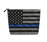 JBYJBX American Thin Blue Line Flag Print Makeup Bag Waterproof Travel Cosmetic Tote Zippered Pouch For Women Toiletry Bag, Black, One Size