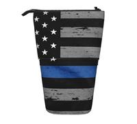 JBYJBX American Thin Blue Line Flag Print Pencil Case Multipurpose Telescopic Pencil Case Organizer, Stationery Storage Bag, Black, One Size