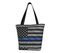JBYJBX American Thin Blue Line Flag Print Trendy Lightweight Shoulder Tote Bag Travel Beach Work Commuting Multiple Occasions