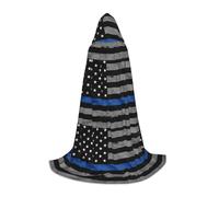 JBYJBX American Thin Blue Line Flag Print Unisex Hooded Cloak Halloween Cosplay Costume Christmas Carnival Party Wear Cape