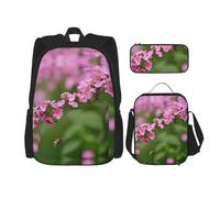 JBYJBX Bee Flying Print School Backpack Adjustable Shoulder Straps,Lunch Bag Pencil Case 3-In-1 Set Bag, Black, One Size