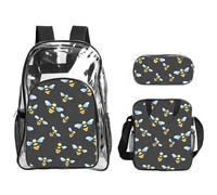 JBYJBX Bee Flying Print Unisex Transparent Backpack Set For School Travel Outdoor 3-Piece Clear Lunch Bag