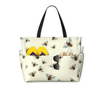 JBYJBX Bee Print Beach Tote Large Capacity Travel Bag Waterproof Sandproof And Lightweight