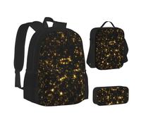 JBYJBX Black And Gold Wallpaper Print Bookbag Lunch Bag Pencil Case 3 In 1 Backpacks Set Backpack, Black, One Size