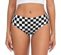 JBYJBX Black and white checkered Print Women's Briefs XS-4XL Bikini Ladies Underpants Panties Full Coverage Seamless, Black, XXXXL