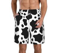 JBYJBX Black and White Cow Print Men's Beach Shorts Hawaiian Summer Holiday Casual Lightweight Quick-Dry Shorts, White, Large