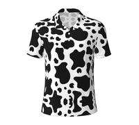 JBYJBX Black and White Cow Print Polo Shirts Breathable Comfortable Men's Short Sleeve Summer Fathers Day More, Black, Medium