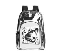 JBYJBX Black and White Music Note Print Clear Backpack Large Capacity Travel Hiking Work See Through Bookbag with Pocket