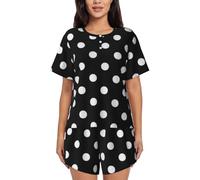 JBYJBX Black & White Big Dot Women's Pajamas Set, Cotton Short Sleeve Sleepwear Top Shorts Pjs Sets Soft Loungewear, Black, XXXL