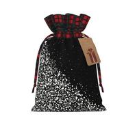JBYJBX Black White Glitter Printing Christmas Drawstring Gift Bag For Xmas Wrapping Festive Packaging Party Favors