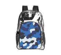 JBYJBX Blue Camo Print Clear Backpack Large Capacity Travel Hiking Work See Through Bookbag with Pocket
