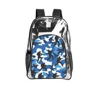 JBYJBX Blue Camo Print Clear Backpack Large Capacity Travel Hiking Work See Through Bookbag with Pocket