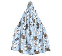 JBYJBX Blue Chinchillas And Moon Print Halloween Cosplay Medieval Festivals For Unisex Full Length Cloak With Hat Hooded