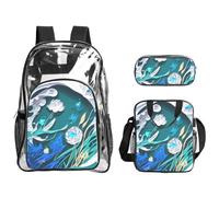 JBYJBX Blue Fly Dragonfly Print Unisex Transparent Backpack Set For School Travel Outdoor 3-Piece Clear Lunch Bag