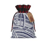 JBYJBX Blue Polynesian Maori Tribal Pattern Printing Christmas Drawstring Gift Bag For Xmas Wrapping Festive Packaging Party Favors