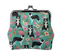 Jbyjbx Border Collie Florals Print Compact Coin Purse Cute Small Zipper Wallet With Kiss Lock For Daily Use And Gifts