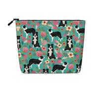 JBYJBX Border Collie Florals Print Makeup Bag Waterproof Travel Cosmetic Tote Zippered Pouch For Women Toiletry Bag, Black, One Size, Black, One Size