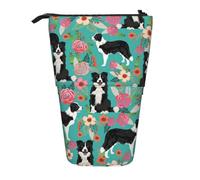 JBYJBX Border Collie Florals Print Pencil Case Multipurpose Telescopic Pencil Case Organizer, Stationery Storage Bag, Black, One Size