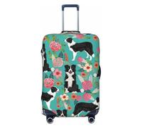 JBYJBX Border Collie Florals Print Suitcase Cover Luggage Protector Washable Elastic Fashionable Travel Gear Cover, Black, Small