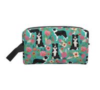 JBYJBX Border Collie Florals Print Travel Storage Bag Capacity Zippered For Toiletries Cosmetics Daily Essentials, White, One Size, White, One Size