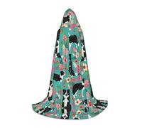 JBYJBX Border Collie Florals Print Unisex Hooded Cloak Halloween Cosplay Costume Christmas Carnival Party Wear Cape