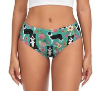 JBYJBX Border Collie Florals Print Women's Briefs XS-4XL Bikini Ladies Underpants Panties Full Coverage Seamless, Black, XXXL
