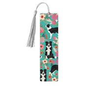 Jbyjbx Border Collie Florals Print Wooden Bookmark Set – Dual-Sided Full Print Colorful Tassels Birthday Parties Decor