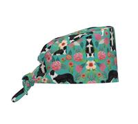 JBYJBX Border Collie Florals Print Working Cap Nurse Caps Scrub Unisex Medical Hats Chef Sanitary Beauty Hat Black, Black, One size