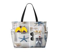 JBYJBX Bottle Seashell Starfish Lighthouse Print Beach Tote Large Capacity Travel Bag Waterproof Sandproof And Lightweight