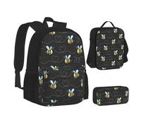 JBYJBX Bumble Bees Print Bookbag Lunch Bag Pencil Case 3 In 1 Backpacks Set Backpack, Black, One Size