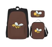 JBYJBX Cartoon Bee Print School Backpack Adjustable Shoulder Straps,Lunch Bag Pencil Case 3-In-1 Set Bag, Black, One Size